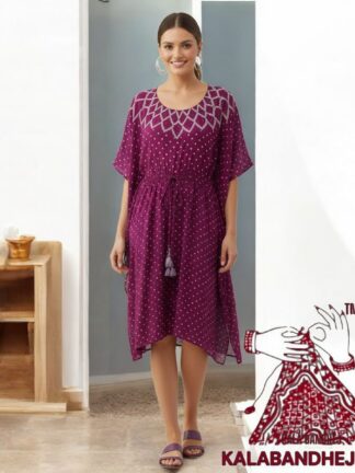 Magenta Crush Bandhani Makdi Kaftan Pure Modal Silk