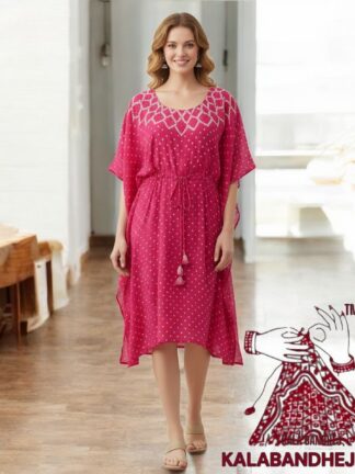 Pink Crush Bandhani Makdi Kaftan Pure Modal Silk