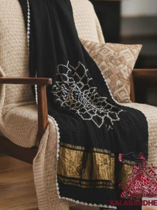 Black Makdi Bandhani Saree Pure Modal Silk