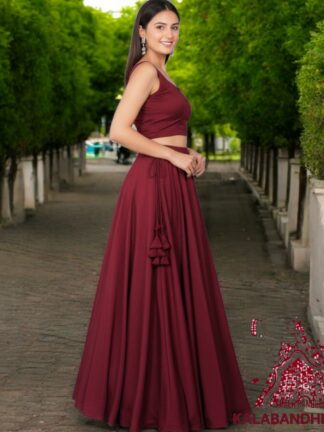 Marron Plain Designer Lehenga Choli Pure Modal Silk