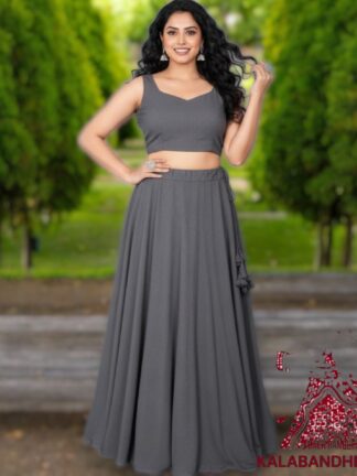 Grey Plain Designer Lehenga Choli Pure Modal Silk
