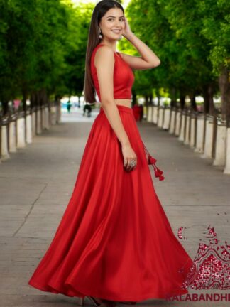 Red Plain Designer Lehenga Choli Pure Modal Silk