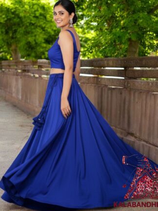 Blue Plain Designer Lehenga Choli Pure Modal Silk