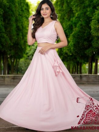Pastel Pink Plain Designer Lehenga Choli Pure Modal Silk