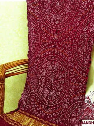 Dark Marron Ras Mandal Bandhani Dupatta Pure Gaji Silk