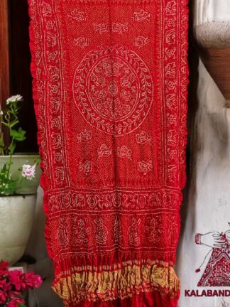 Red Ras Mandal Bandhani Dupatta Pure Gaji Silk