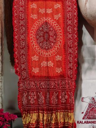 Blood Red Orange Ras Mandal Bandhani Dupatta Pure Gaji Silk