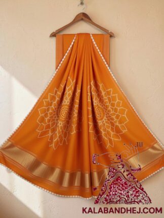 Orange Dual Makdi Bandhani Saree Pure Modal Silk