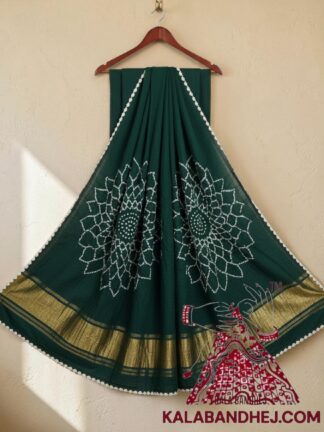 Green Dual Makdi Bandhani Saree Pure Modal Silk