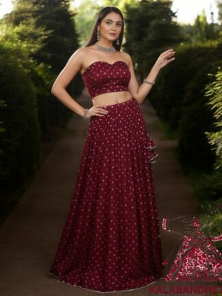 Marron Bandhani Designer Lehenga Choli Pure Modal Silk