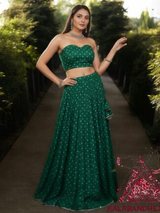 Green Bandhani Designer Lehenga Choli Pure Modal Silk
