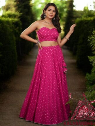Pink Bandhani Designer Lehenga Choli Pure Modal Silk