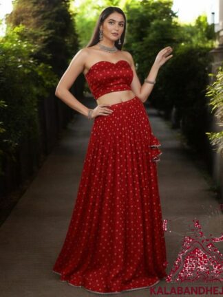 Red Bandhani Designer Lehenga Choli Pure Modal Silk