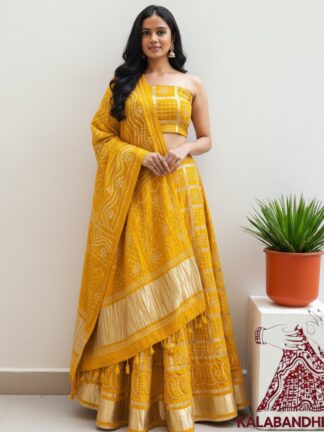 Yellow Gharchola Designer Lehenga Choli Set Pure Modal Silk