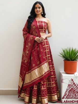 Blood Red Gharchola Designer Lehenga Choli Set Pure Modal Silk
