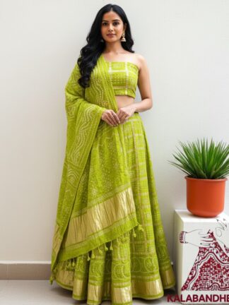 Mehendi Green Gharchola Designer Lehenga Choli Set Pure Modal Silk