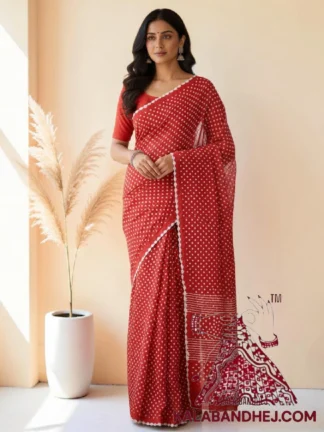 Red Pure Cotton Bandhani Saree