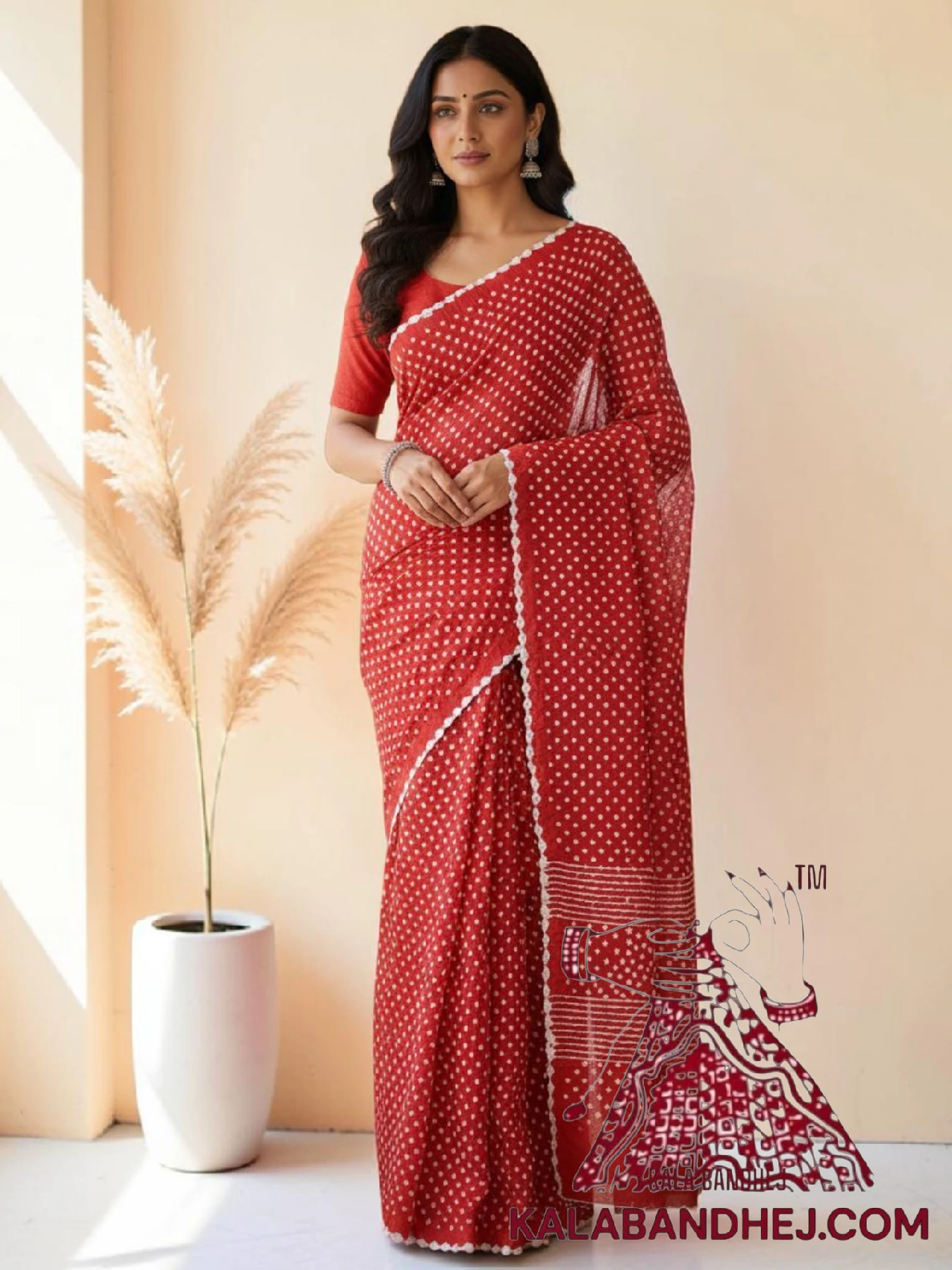 Red Pure Cotton Bandhani Saree