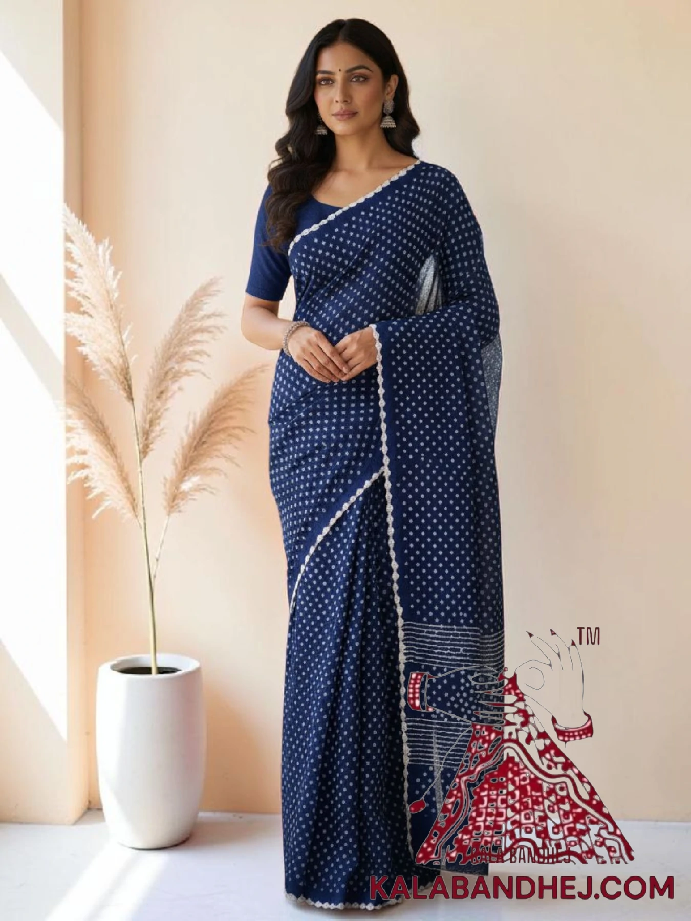 Navy Blue Pure Cotton Bandhani Saree