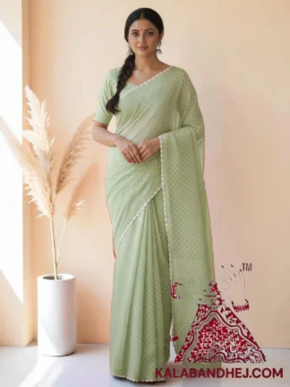 Pastel Green Pure Cotton Bandhani Saree