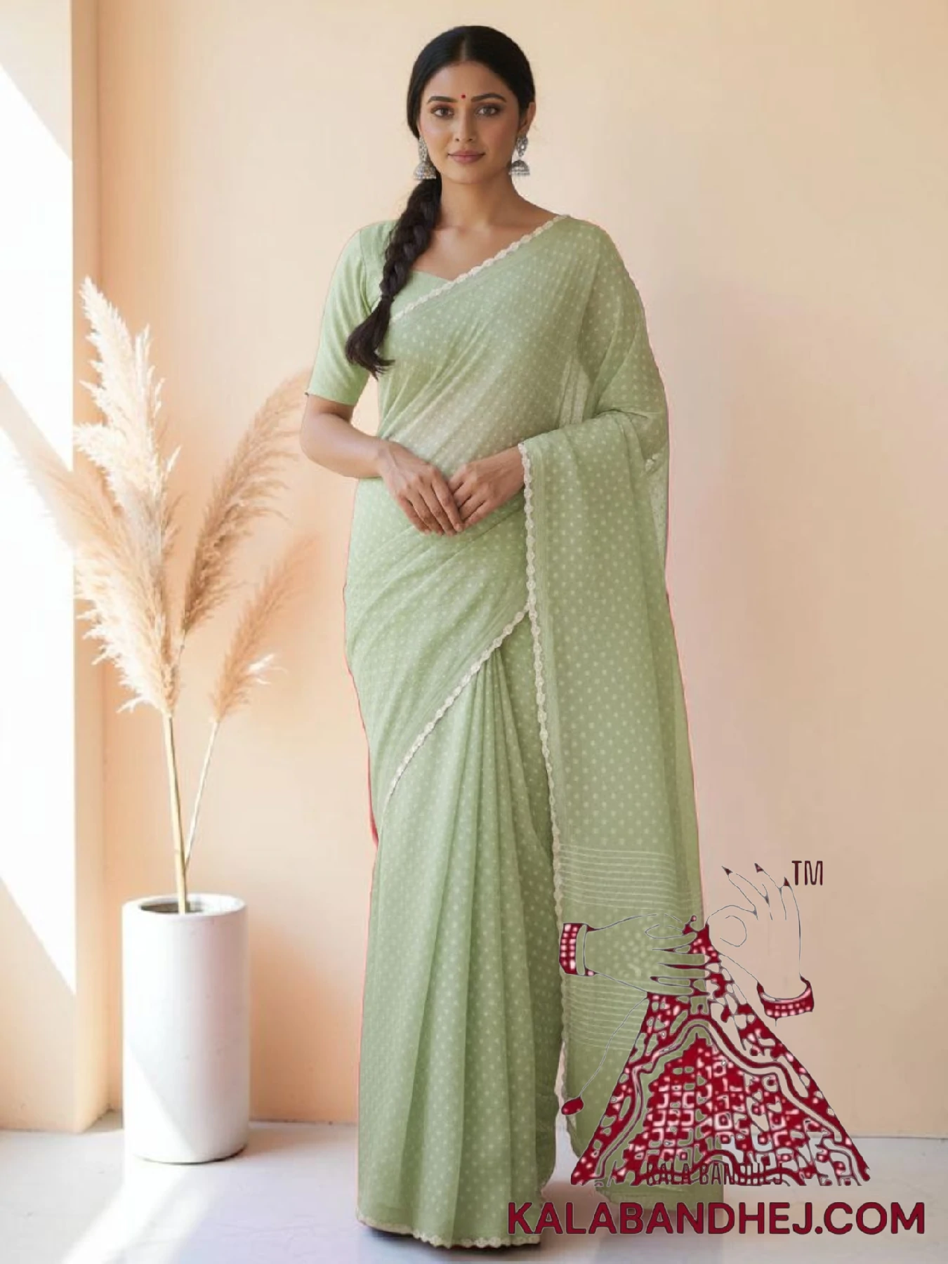 Pastel Green Pure Cotton Bandhani Saree
