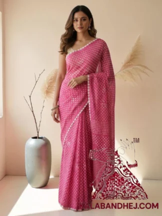 Rani Pink Pure Cotton Bandhani Saree