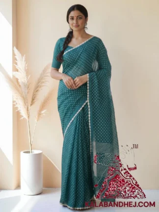 T Blue Pure Cotton Bandhani Saree