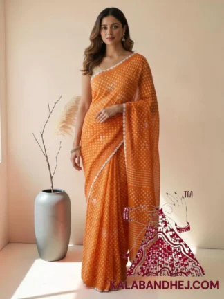 Orange Pure Cotton Bandhani Saree