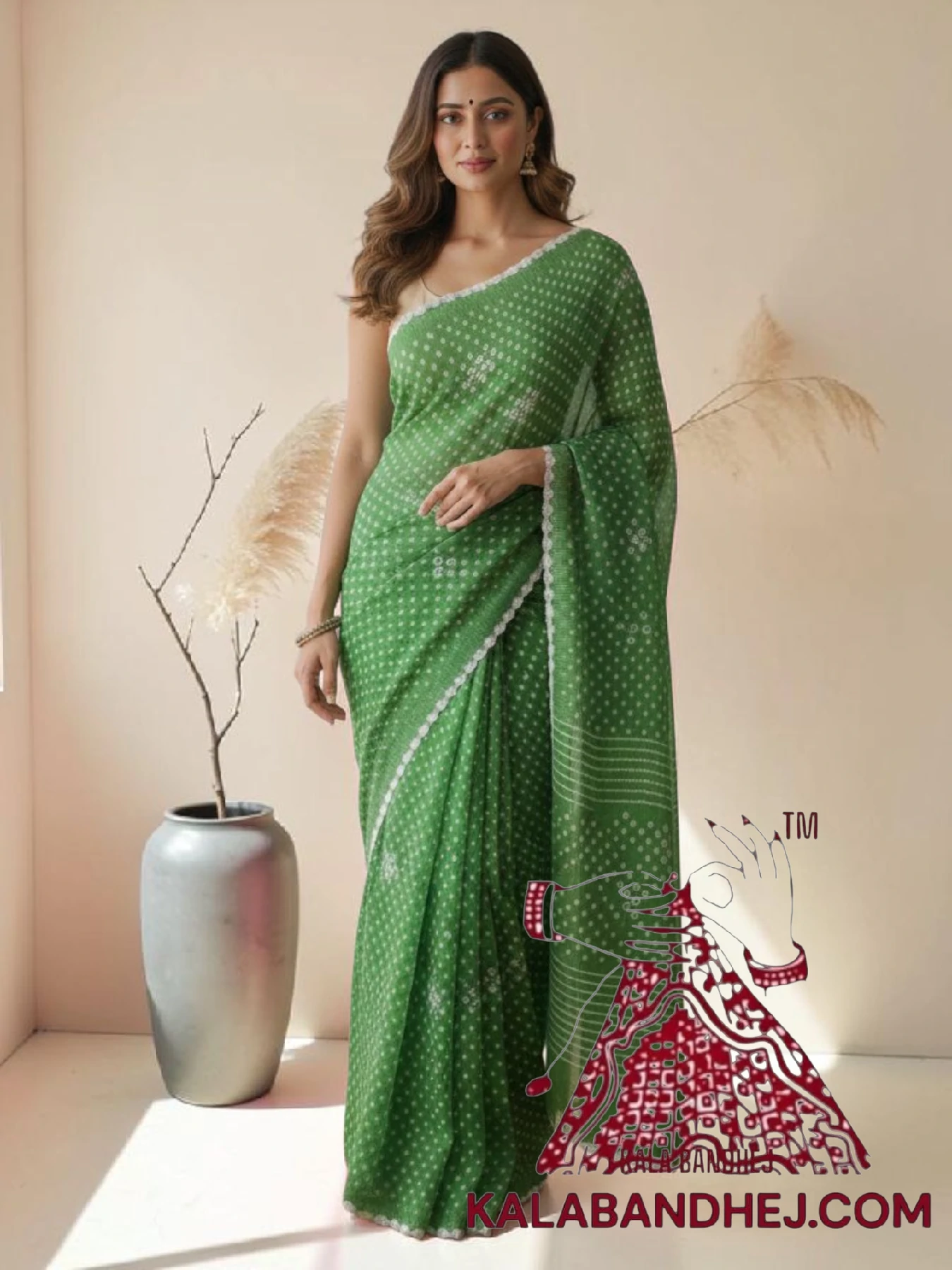 Green Pure Cotton Bandhani Saree