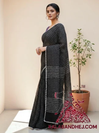 Black Pure Cotton Bandhani Saree