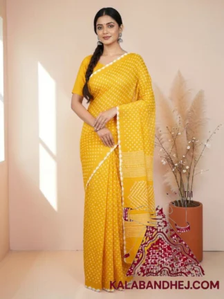Yellow Pure Cotton Bandhani Saree