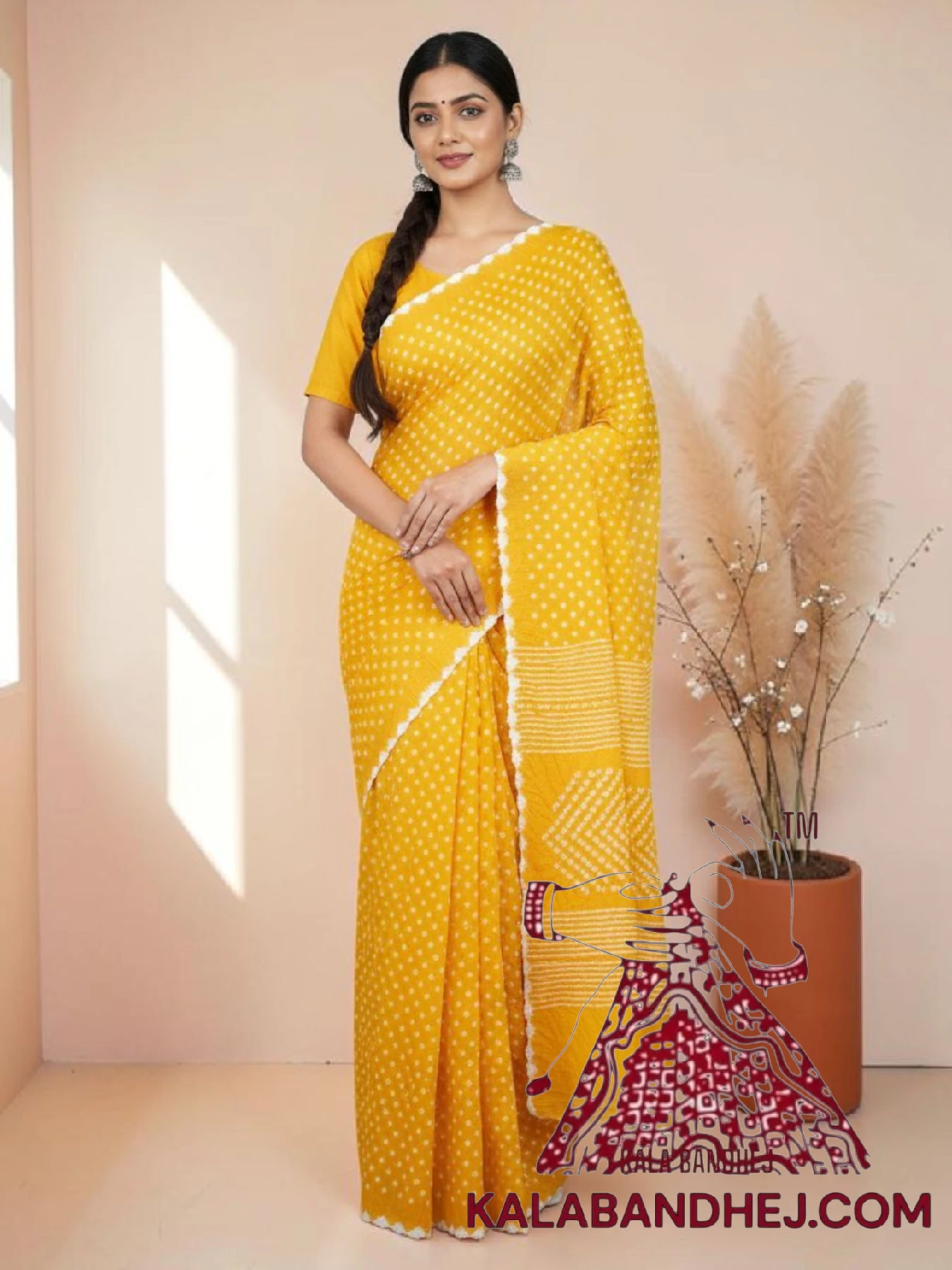 Yellow Pure Cotton Bandhani Saree