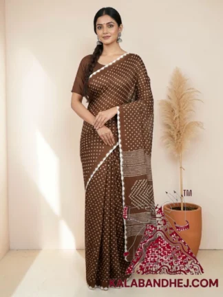 Brown Pure Cotton Bandhani Saree