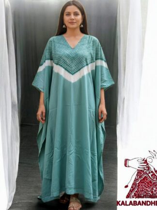 Sea Rama Shibori Neck Kaftan Pure Modal Silk