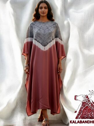 Grey Punk Shibori Neck Kaftan Pure Modal Silk
