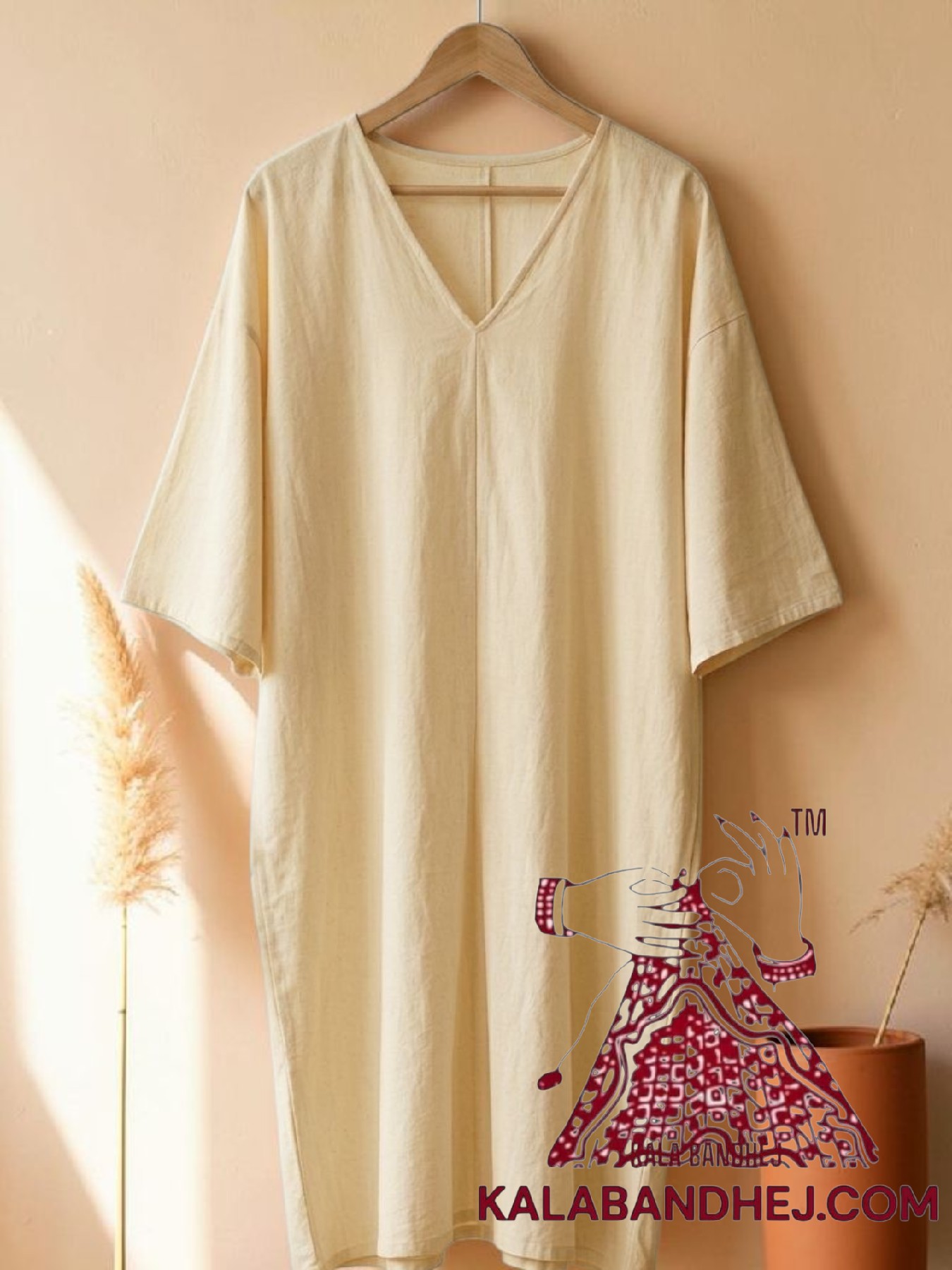 Cream Plain Hand Dyed Kaftan Pure Cotton