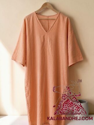 Peach Plain Hand Dyed Kaftan Pure Cotton