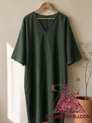 Green Plain Hand Dyed Kaftan Pure Cotton