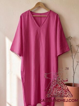 Pink Plain Hand Dyed Kaftan Pure Cotton