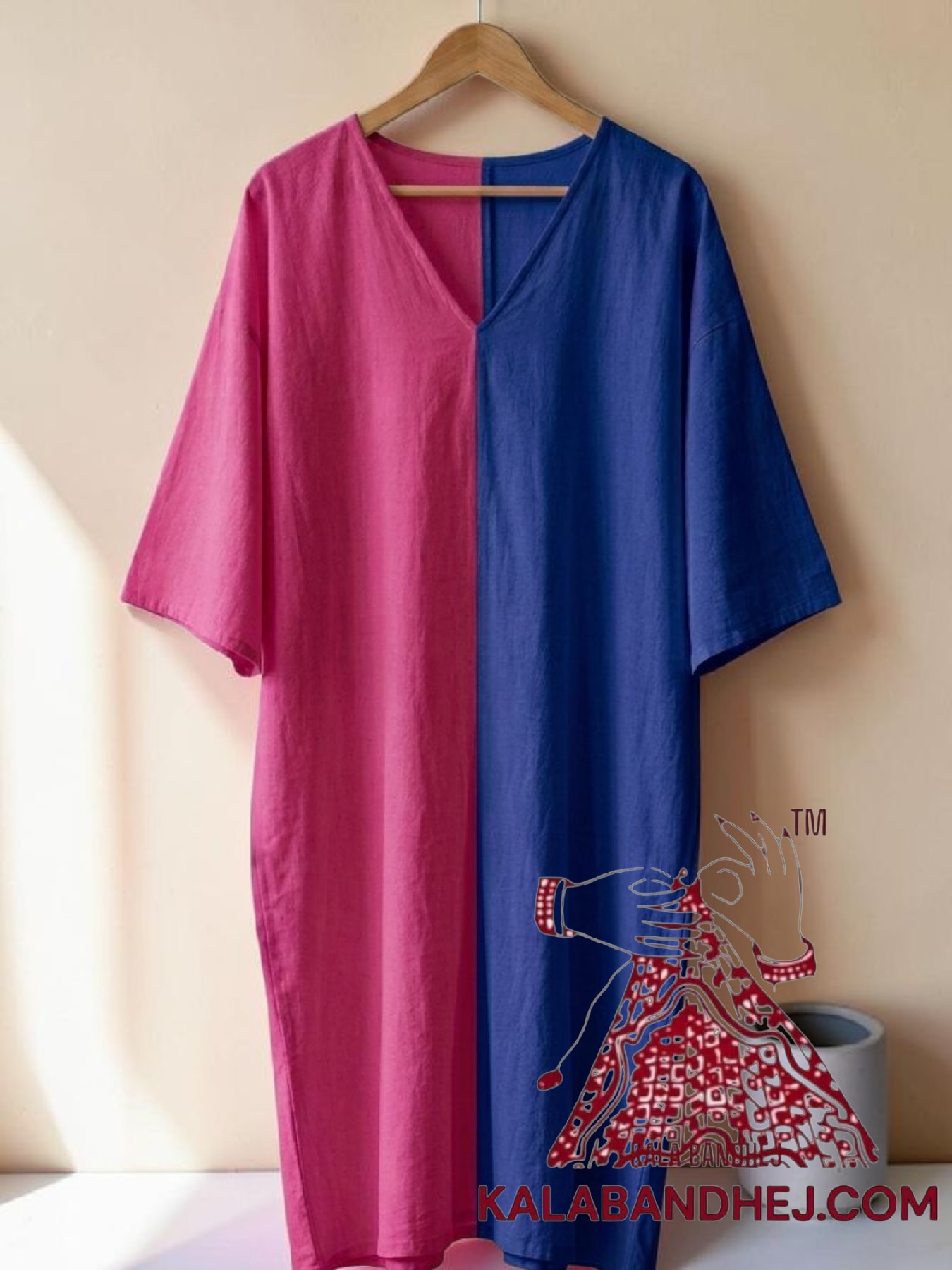 Pink Blue Plain Hand Dyed Kaftan Pure Cotton