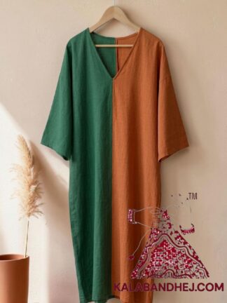 Green Rust Plain Hand Dyed Kaftan Pure Cotton