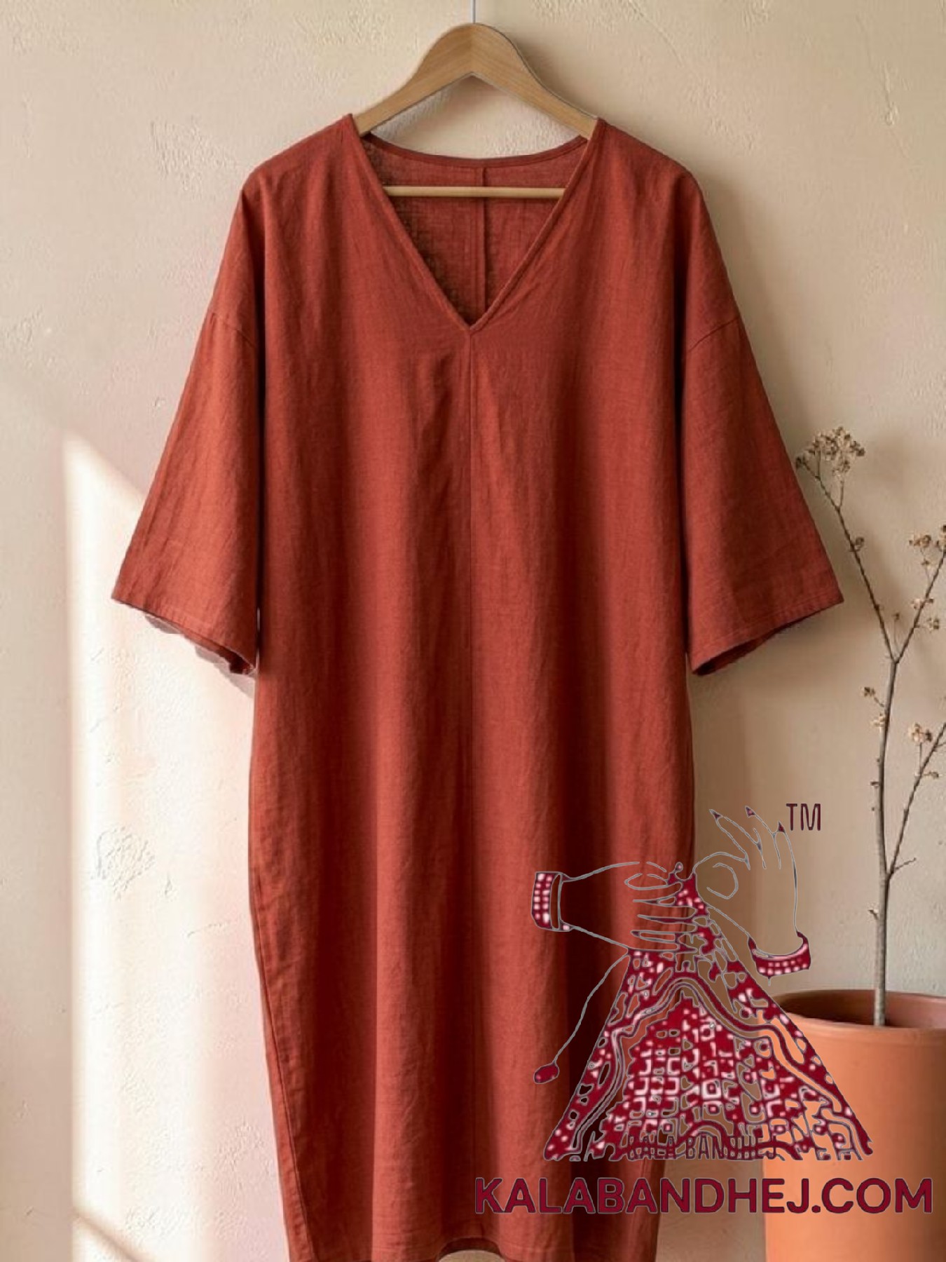 Red Plain Hand Dyed Kaftan Pure Cotton