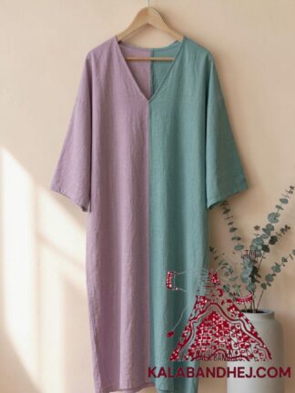 Mauve Saga Green Plain Hand Dyed Kaftan Pure Cotton