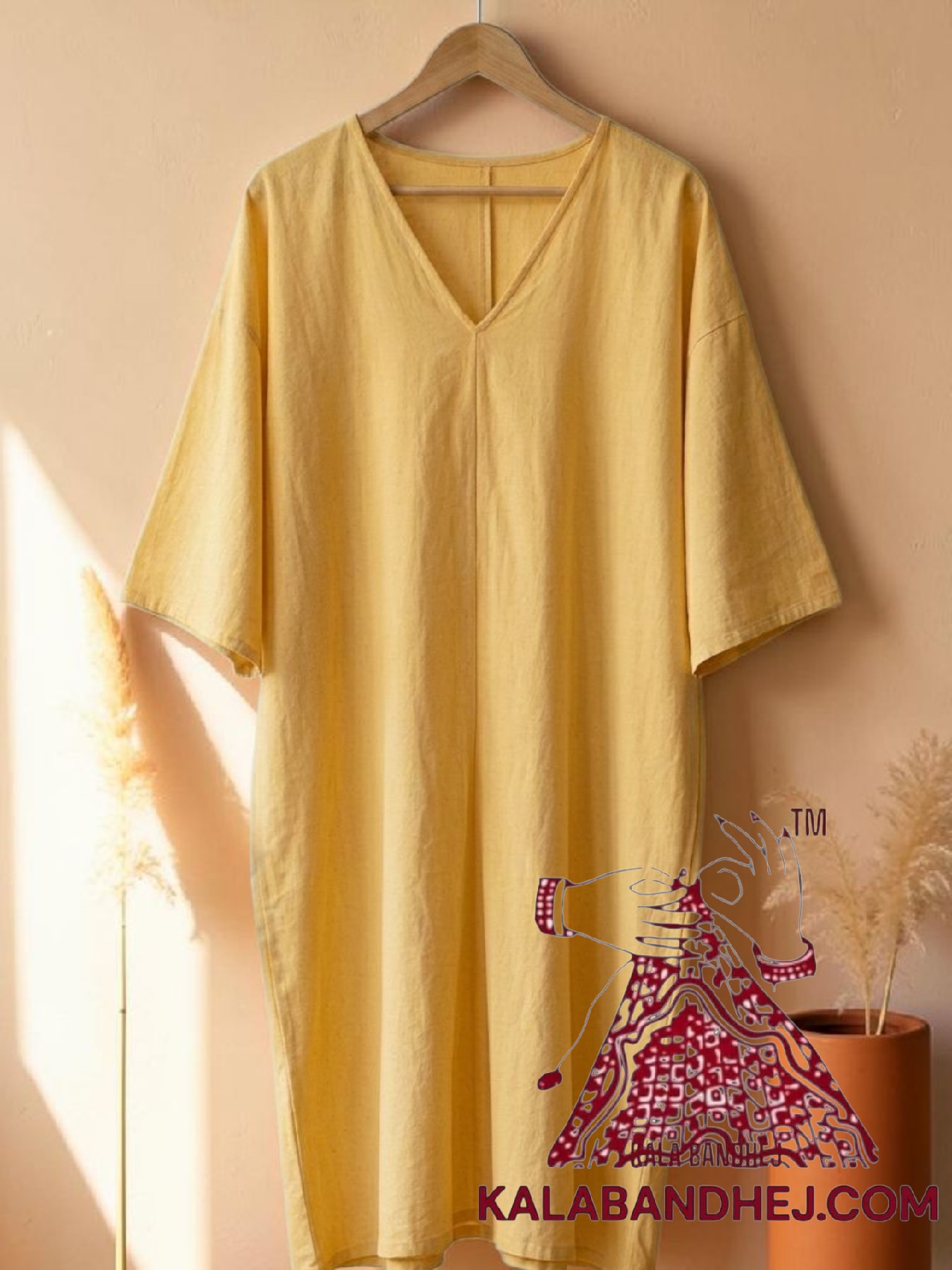 Yellow Plain Hand Dyed Kaftan Pure Cotton