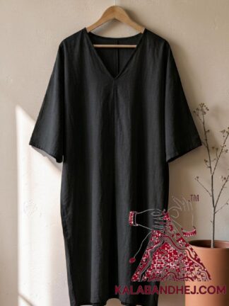 Black Plain Hand Dyed Kaftan Pure Cotton