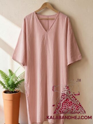 Baby Pink Plain Hand Dyed Kaftan Pure Cotton