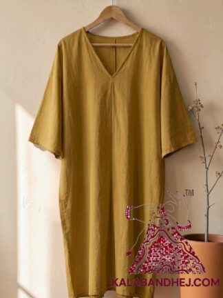 Mustured Plain Hand Dyed Kaftan Pure Cotton