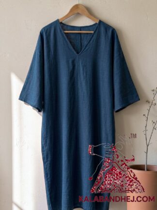 Peacock Blue Plain Hand Dyed Kaftan Pure Cotton