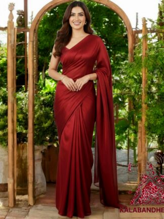 Blood Red Plain Saree Hand Dyed Pure Modal Silk