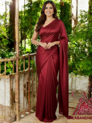 Marron Plain Saree Hand Dyed Pure Modal Silk